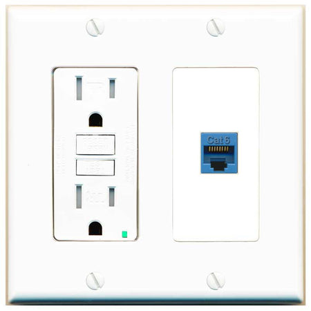 RiteAV CAT6-BLUE Wall Plate with GFCI Power Outlet [White]
