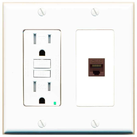 RiteAV CAT6-BROWN Wall Plate with GFCI Power Outlet [White]