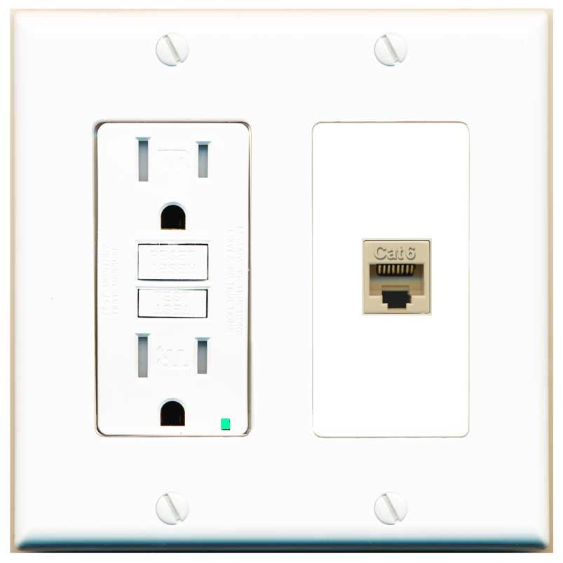 RiteAV CAT6-IVORY Wall Plate with GFCI Power Outlet [White]