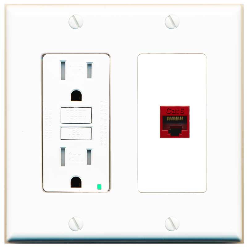 RiteAV CAT6-RED Wall Plate with GFCI Power Outlet [White]