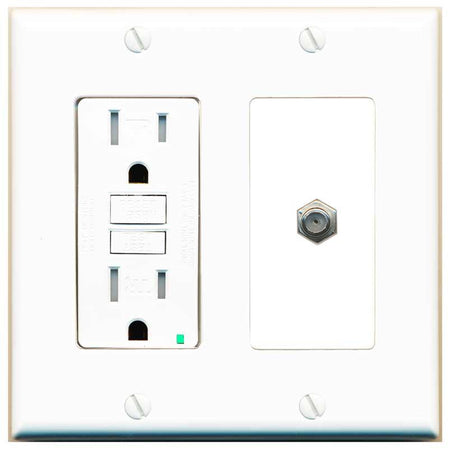 RiteAV COAX Wall Plate with GFCI Power Outlet [White]