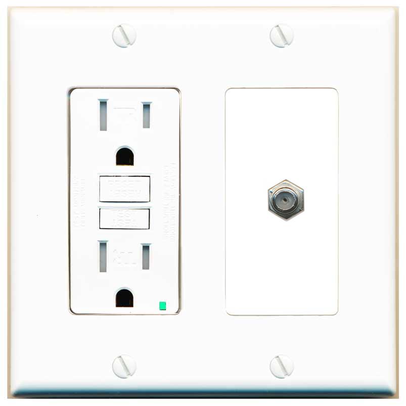 RiteAV COAX Wall Plate with GFCI Power Outlet [White]