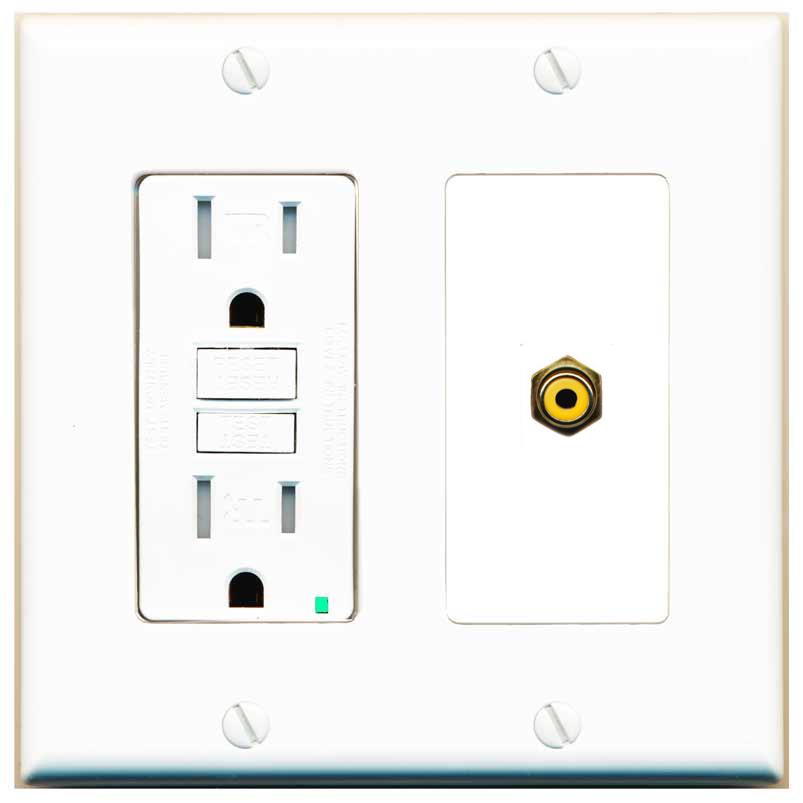 RiteAV RCA-YELLOW Wall Plate with GFCI Power Outlet [White]