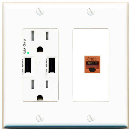 RiteAV CAT6-ORANGE Wall Plate with USB A Charger Power Outlet [White]