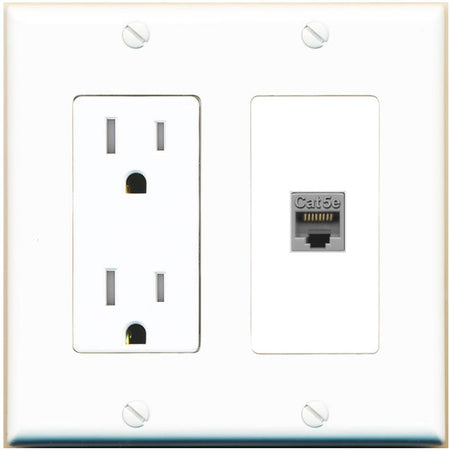 RiteAV CAT5E-GRAY Wall Plate with Tamper Resistant Power Outlet [White]