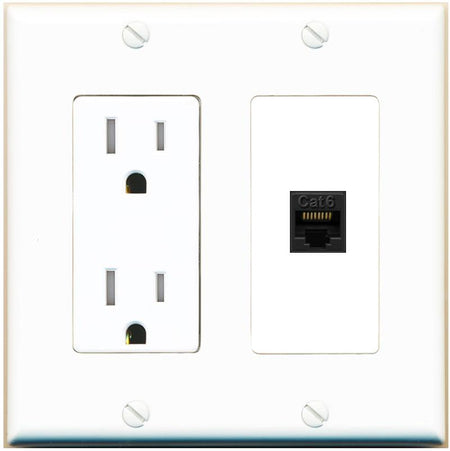 RiteAV CAT6-BLACK Wall Plate with Tamper Resistant Power Outlet [White]