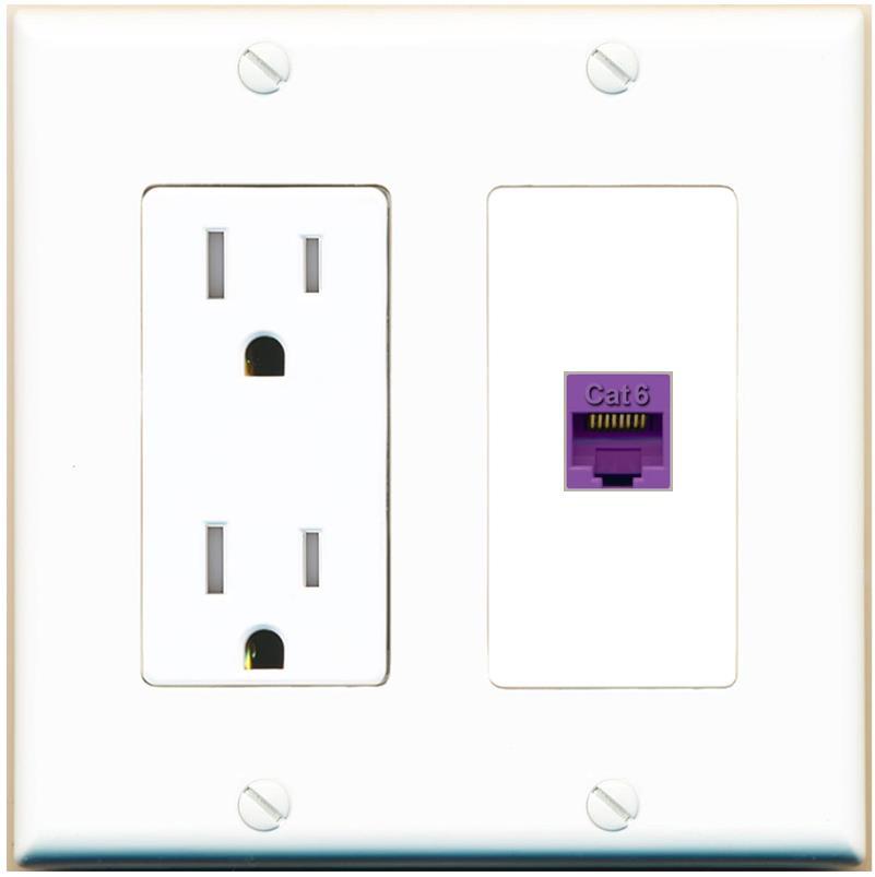 RiteAV CAT6-PURPLE Wall Plate with Tamper Resistant Power Outlet [White]