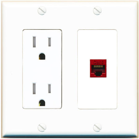 RiteAV CAT6-RED Wall Plate with Tamper Resistant Power Outlet [White]