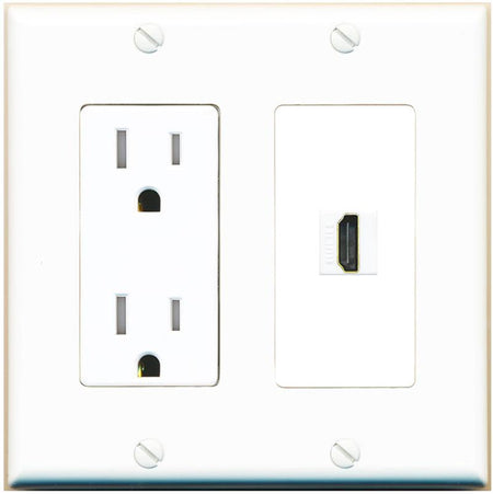 RiteAV HDMI Wall Plate with Tamper Resistant Power Outlet [White]