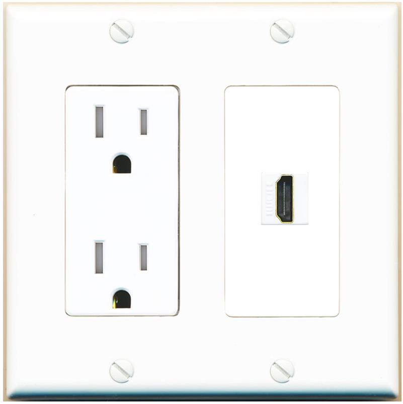 RiteAV HDMI Wall Plate with Tamper Resistant Power Outlet [White]