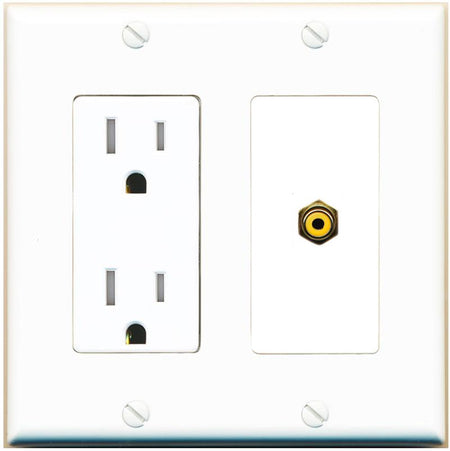 RiteAV RCA-YELLOW Wall Plate with Tamper Resistant Power Outlet [White]