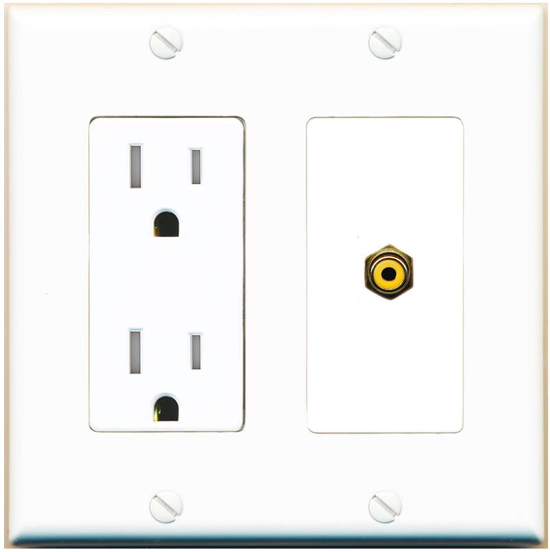 RiteAV RCA-YELLOW Wall Plate with Tamper Resistant Power Outlet [White]