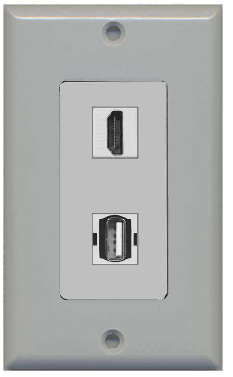 RiteAV - 1 Port USB A-A 1 Port HDMI Decorative Wall Plate - Gray - Bracket Included
