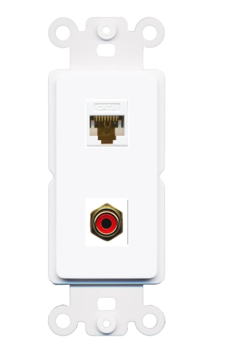 RiteAV - Cat6 RCA (Red) Port Wall Plate Decorative (Rocker) White