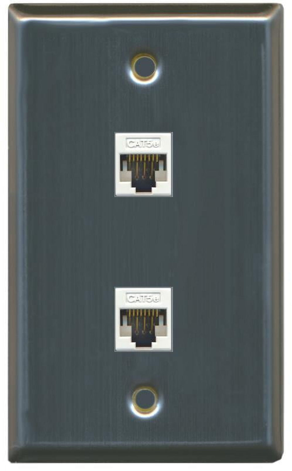 RiteAV 1 Gang 2 Port Cat5e Wall Plate - Stainless - Bracket Included