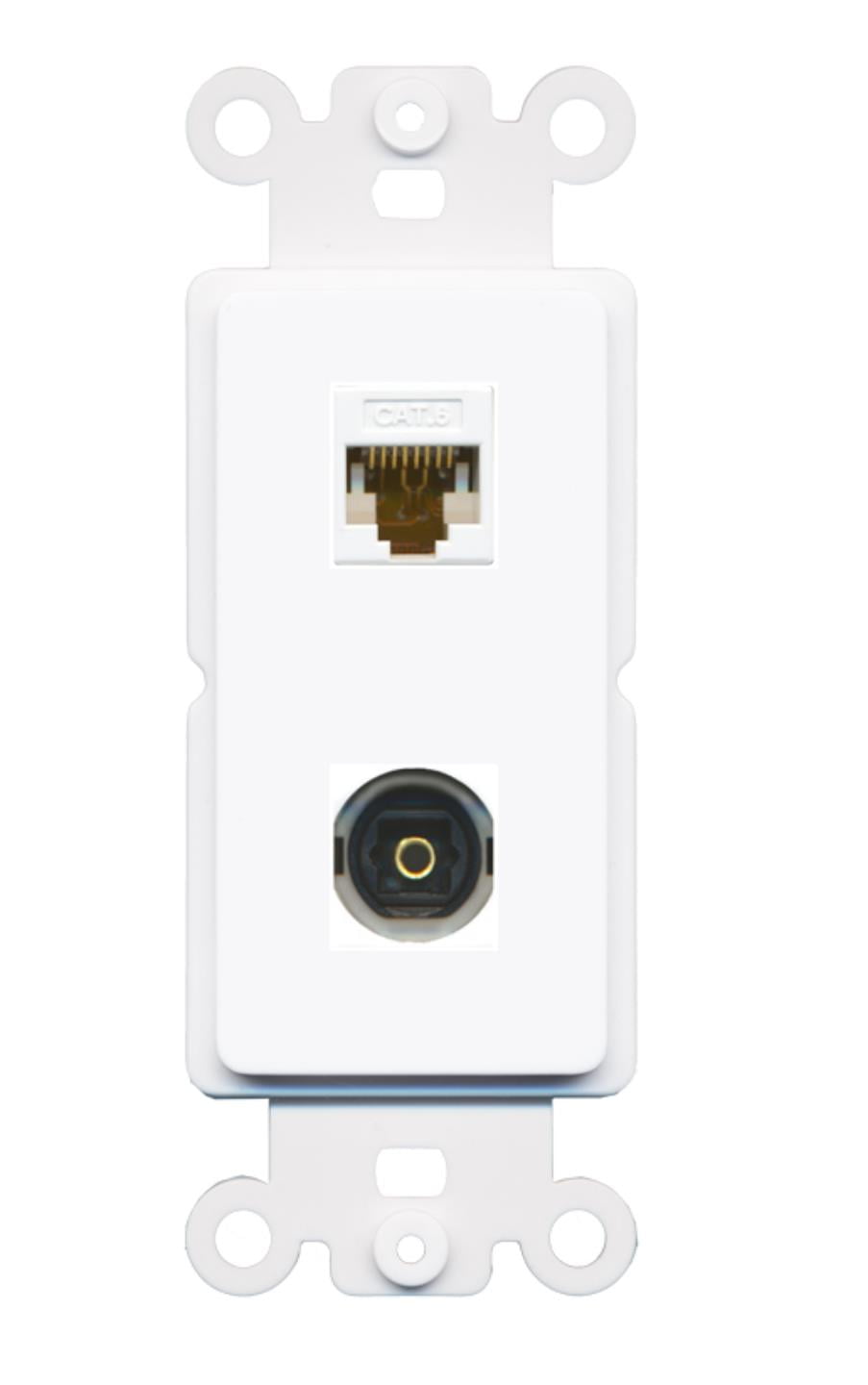 RiteAV - Cat6 Toslink Port Wall Plate Decorative (Rocker) White