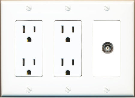 RiteAV BNC Wall Plate with Dual 15A Power Outlets