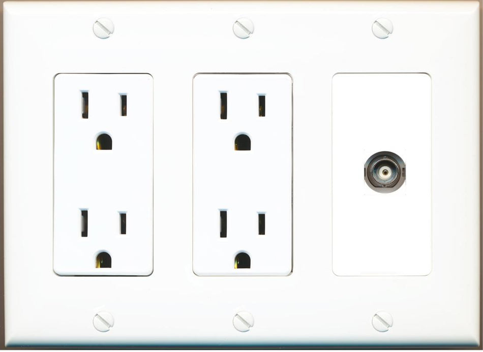 RiteAV BNC Wall Plate with Dual 15A Power Outlets