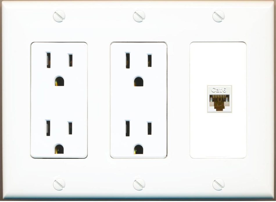 RiteAV CAT6 Wall Plate with Dual 15A Power Outlets