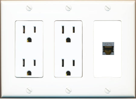 RiteAV CAT6-SHIELDED Wall Plate with Dual 15A Power Outlets