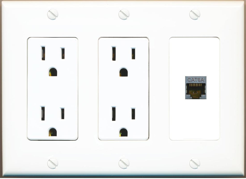 RiteAV CAT6A Wall Plate with Dual 15A Power Outlets