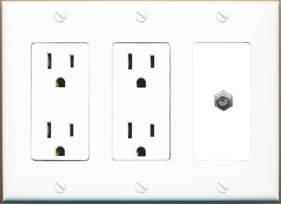 RiteAV COAX Wall Plate with Dual 15A Power Outlets