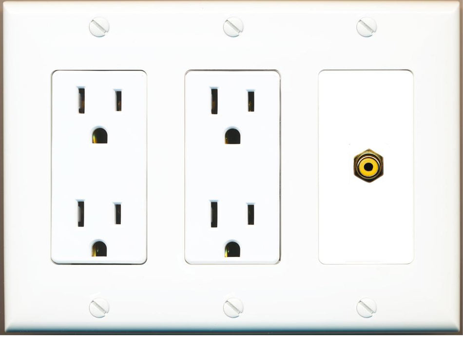 RiteAV RCA-YELLOW Wall Plate with Dual 15A Power Outlets