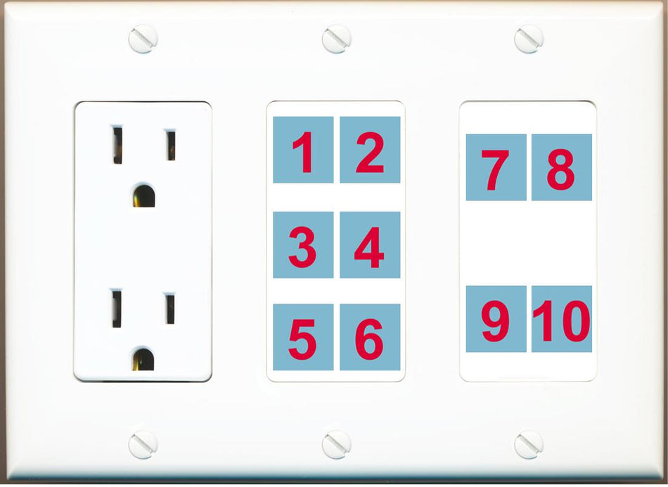 Custom Wall Plate 15 Amp Power Outlet White with up to 10 Keystone Ports