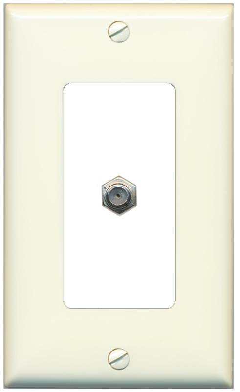 RiteAV 1 Port Coax Cable TV F-Type Wall Plate - 1 Gang [Light-Almond/White]
