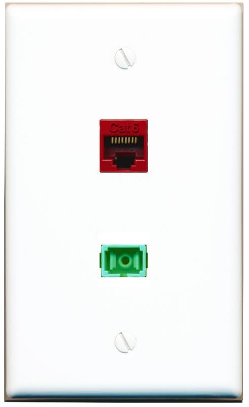 RiteAV 1 Port CAT6 RED SC/APC Singlemode Simplex Flat Wall Plate White