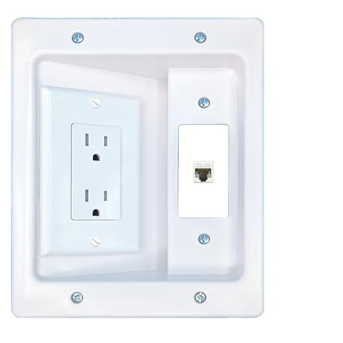 RiteAV CAT5E Recessed WalL Plate Cable Concealer Management Kit with Power Outlet Hides Cords and Cables