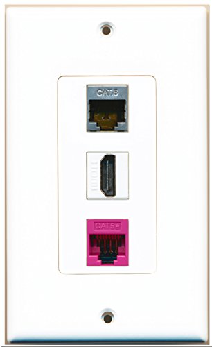 RiteAV 1 Port HDMI 1 Shielded Cat6 Ethernet 1 Cat5e Ethernet Pink Wall Plate OVERSIZED