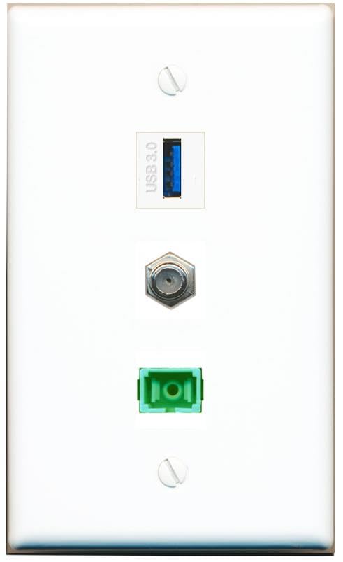 RiteAV - COAX SC-APC Singlemode Simplex USB-3 Wall Plate Flat White
