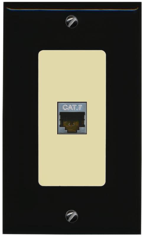 RiteAV 1 Port Cat7 Shielded Ethernet Wall Plate - 1 Gang [Black/Ivory]