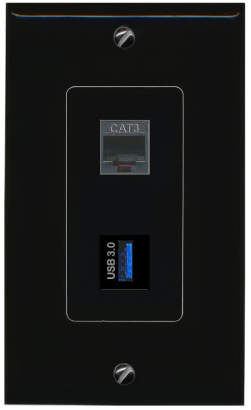 RiteAV Phone USB-3 Wall Plate Decorative [Black]