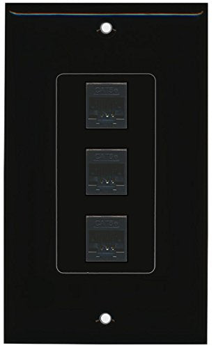 RiteAV (1 Gang Decorative 3 Cat5e Black Wall Plate Black