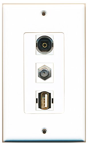 RiteAV 1 Port Coax Cable TV- F-Type 1 Port USB A-A 1 Port Toslink Wall Plate OVERSIZED