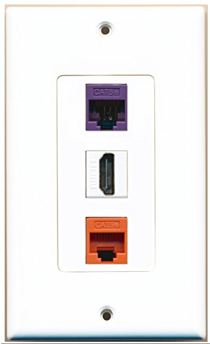 RiteAV 1 Port HDMI 1 Cat5e Ethernet Orange 1 Cat5e Ethernet Purple Wall Plate OVERSIZED