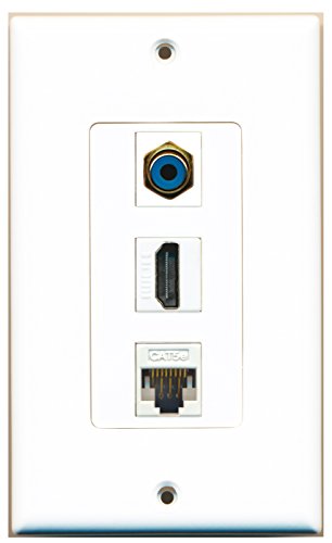 RiteAV 1 Port HDMI 1 RCA Blue 1 Cat5e Ethernet White Wall Plate OVERSIZED