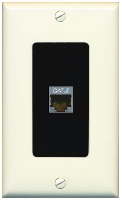 RiteAV 1 Port Cat7 Shielded Ethernet Wall Plate - 1 Gang [Light-Almond/Black]