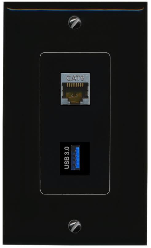RiteAV CAT6-SHIELDED USB-3 Wall Plate Decorative [Black]