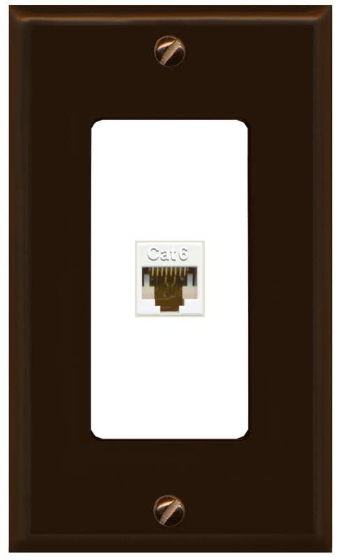 RiteAV 1 Port Cat6 Ethernet Wall Plate Female-Female - 1 Gang [Brown/White]