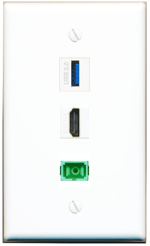 RiteAV - HDMI SC-APC Singlemode Simplex USB-3 Wall Plate Flat White