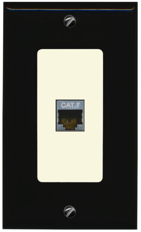 RiteAV 1 Port Cat7 Shielded Ethernet Wall Plate - 1 Gang [Black/Light-Almond]