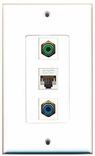 RiteAV 1 Port RCA Green 1 Port RCA Blue 1 Port Cat5e Ethernet White Wall Plate OVERSIZED