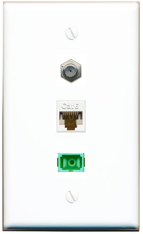 RiteAV - CAT6 COAX SC-APC Singlemode Simplex Wall Plate Flat White