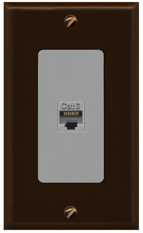 RiteAV 1 Port Cat6 Ethernet Wall Plate Female-Female - 1 Gang [Brown/Gray]