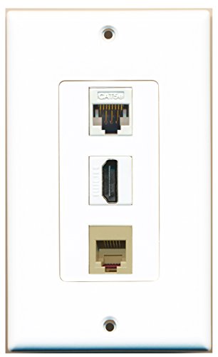 RiteAV 1 Port HDMI 1 Port Phone RJ11 RJ12 Beige 1 Port Cat5e Ethernet White Wall Plate OVERSIZED