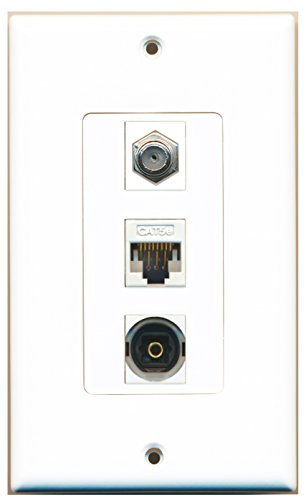 RiteAV 1 Port Coax Cable TV- F-Type 1 Port Toslink 1 Port Cat5e Ethernet White Wall Plate OVERSIZED