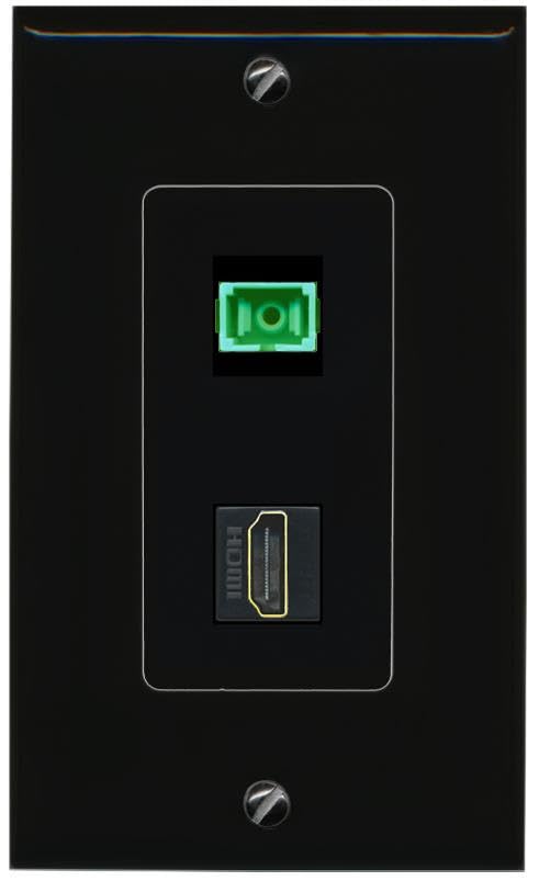 RiteAV 1 Port Fiber Optic Jack SC Simplex APC + HDMI Wall Plate-1 Gang Black/Black